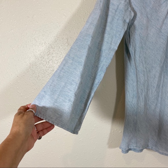 Andrzej Kolaska Linen Blouse Top Linen Scoop V Neck Blue Top Long Sleeve - Picture 4 of 7